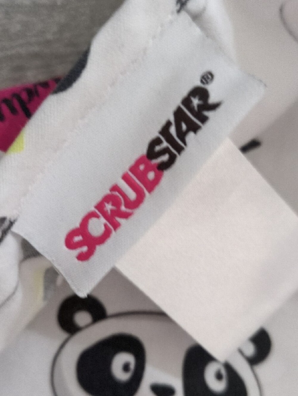 Scrubstar White Panda Print  Top with Pink & Lime Accents - Picture 4 of 5